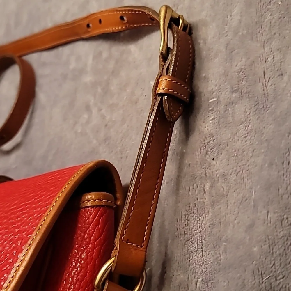 0463. EUC ~ Dooney and Bourke ~ Red Leather Equestrian Over Under Shoulder Bag ~ - Picture 7 of 14
